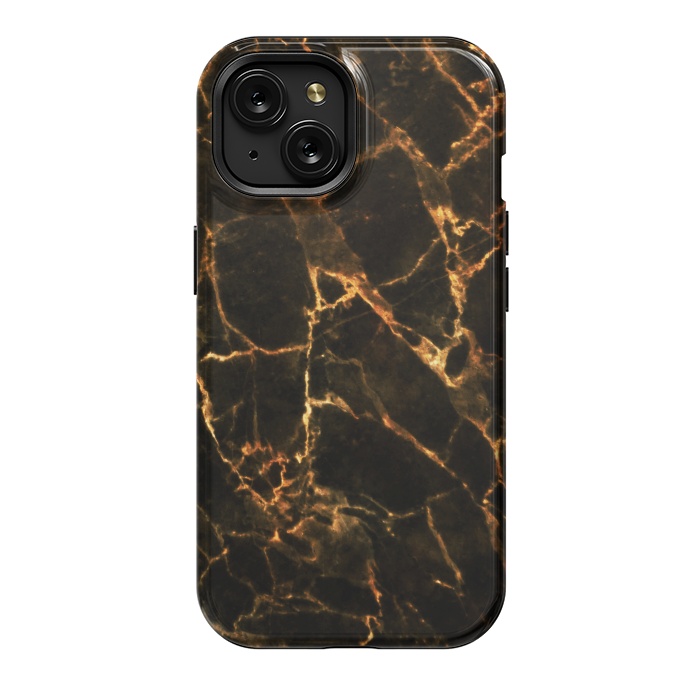 iPhone 15 StrongFit Black marble with golden cracks by Oana 