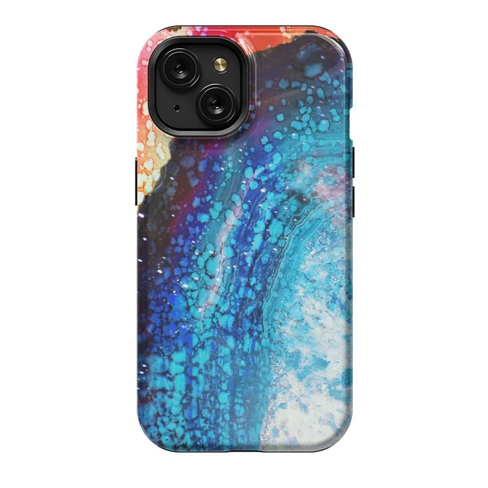 iPhone 15 StrongFit Paint splattered marble blue red by Oana 