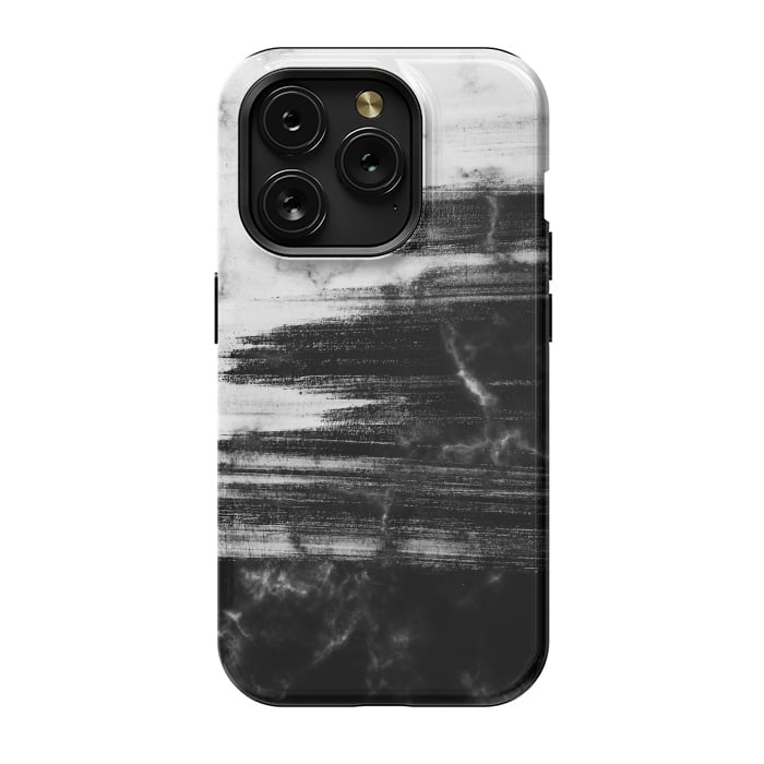 iPhone 15 Pro StrongFit Scratched half black half white brushed marble by Oana 