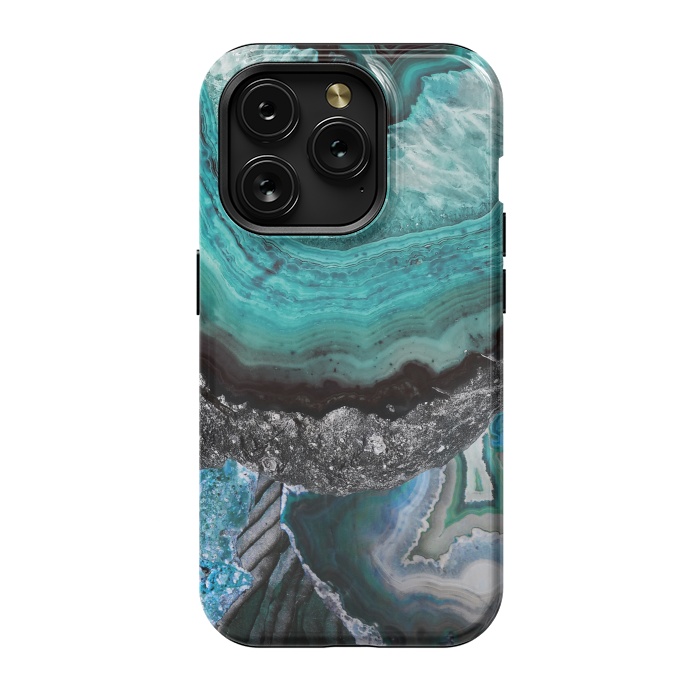 iPhone 15 Pro StrongFit Blue turquoise agate marble close up by Oana 