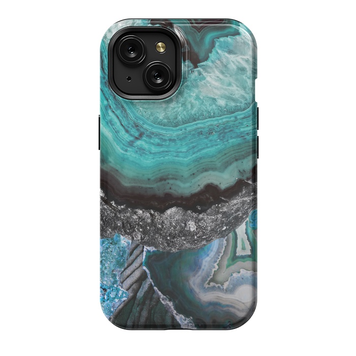 iPhone 15 StrongFit Blue turquoise agate marble close up by Oana 