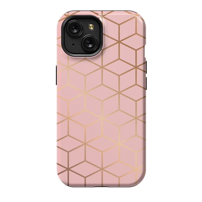 iPhone 15 StrongFit Pink & Gold Geometry 011 by Jelena Obradovic