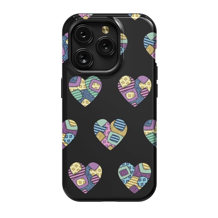 iPhone 15 Pro StrongFit patchwork heart pattern by Laura Nagel