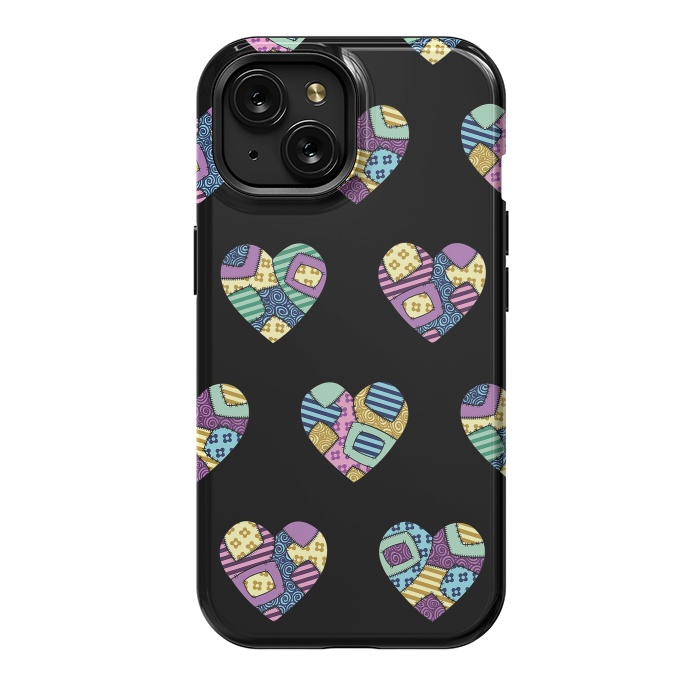 iPhone 15 StrongFit patchwork heart pattern by Laura Nagel
