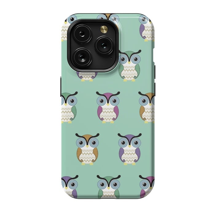 iPhone 15 Pro StrongFit owl pattern by Laura Nagel