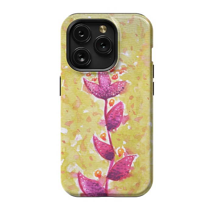 iPhone 15 Pro StrongFit Abstract Watercolor Flower In Purple And Green by Boriana Giormova