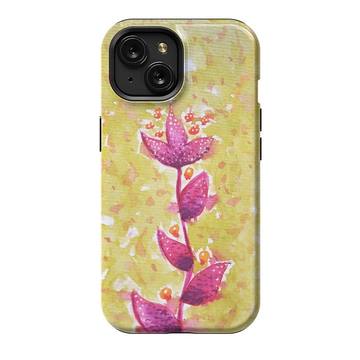 iPhone 15 StrongFit Abstract Watercolor Flower In Purple And Green by Boriana Giormova