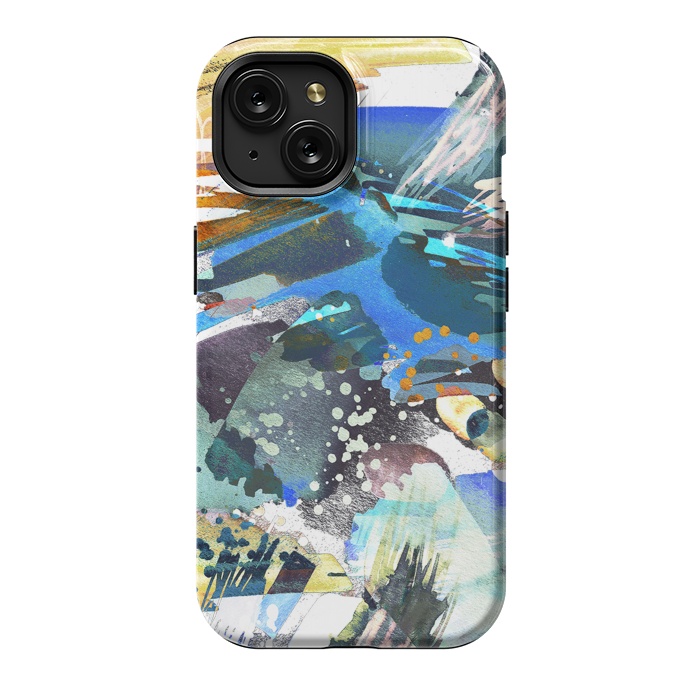iPhone 15 StrongFit Abstract watercolor splatter and brushstrokes by Oana 