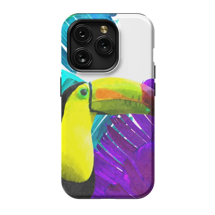 iPhone 15 Pro StrongFit Tropical Toucan Palm Leaves by Alemi