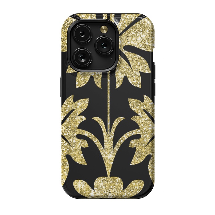 iPhone 15 Pro StrongFit Gold Glitter Black Background by Alemi