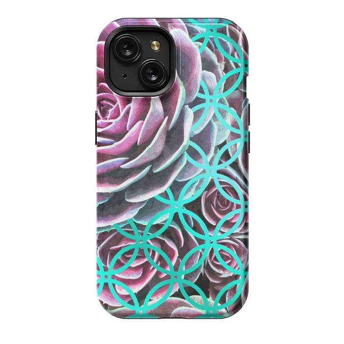 iPhone 15 StrongFit Purple Cactus Turquoise Circle by Alemi