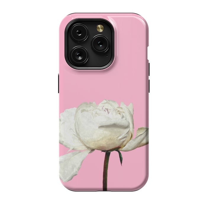 iPhone 15 Pro StrongFit White Peony Pink Background by Alemi