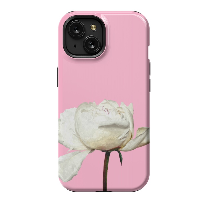 iPhone 15 StrongFit White Peony Pink Background by Alemi