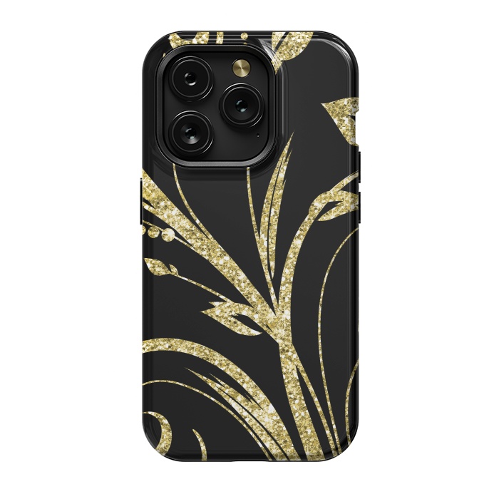 iPhone 15 Pro StrongFit Black Gold and Glitter Pattern by Alemi