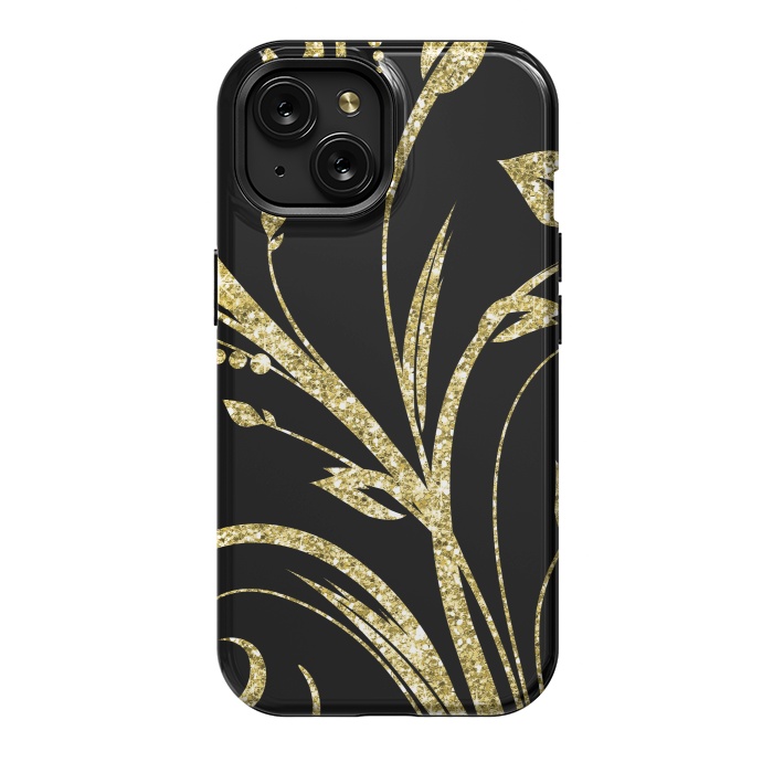 iPhone 15 StrongFit Black Gold and Glitter Pattern by Alemi