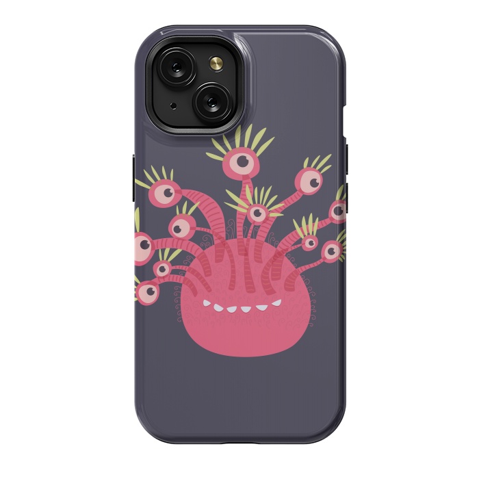 iPhone 15 StrongFit Funny Pink Monster With Eleven Eyes by Boriana Giormova