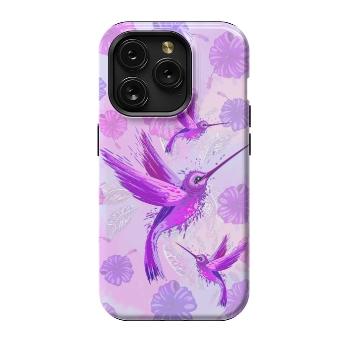 iPhone 15 Pro StrongFit Hummingbird Spirit Purple Watercolor  by BluedarkArt