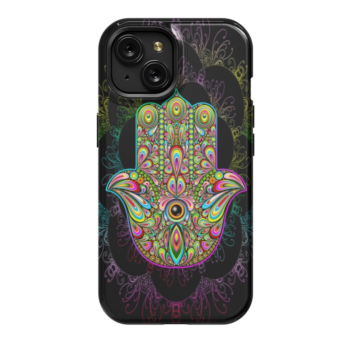 iPhone 15 StrongFit Hamsa Hand Psychedelic Amulet  by BluedarkArt