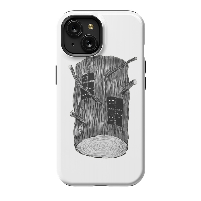 iPhone 15 StrongFit Tree Log With Mysterious Forest Creatures by Boriana Giormova
