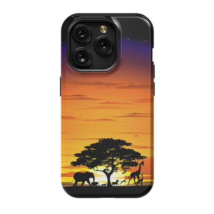 iPhone 15 Pro StrongFit Wild Animals on African Savanna Sunset  by BluedarkArt