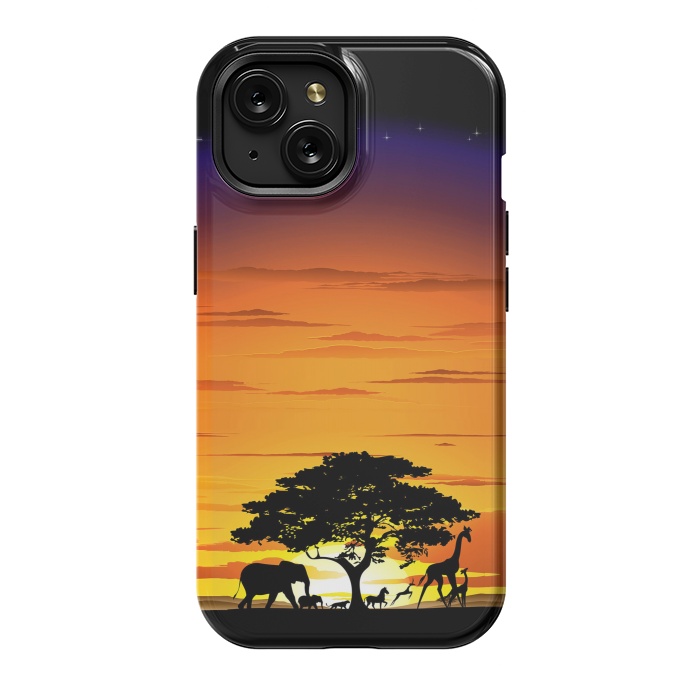 iPhone 15 StrongFit Wild Animals on African Savanna Sunset  by BluedarkArt
