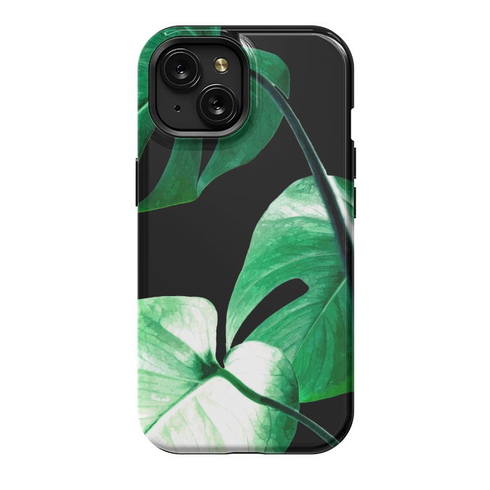 iPhone 15 StrongFit Green Monstera Leaves by Alemi