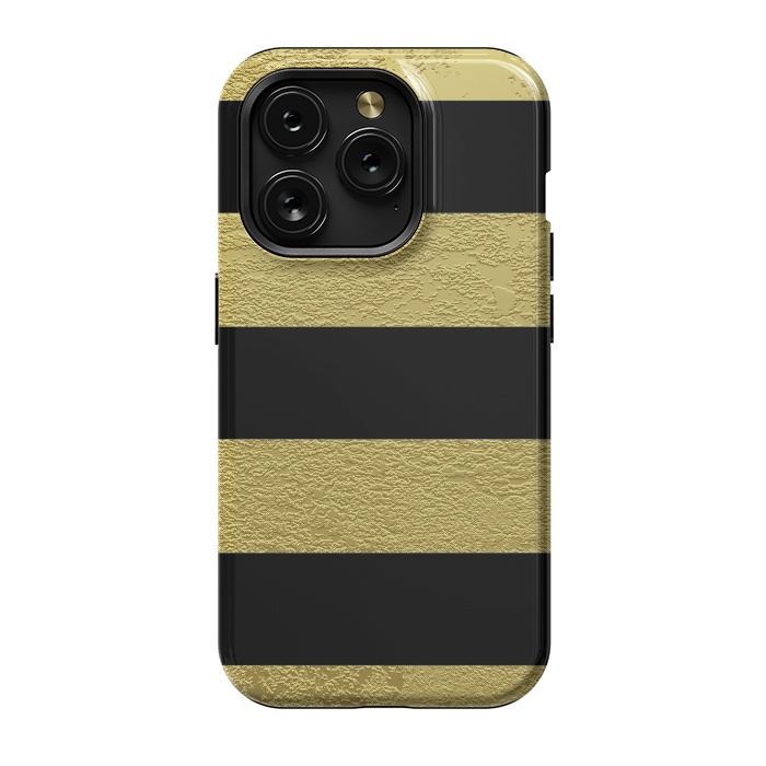 iPhone 15 Pro StrongFit Black and Gold Stripes by Alemi