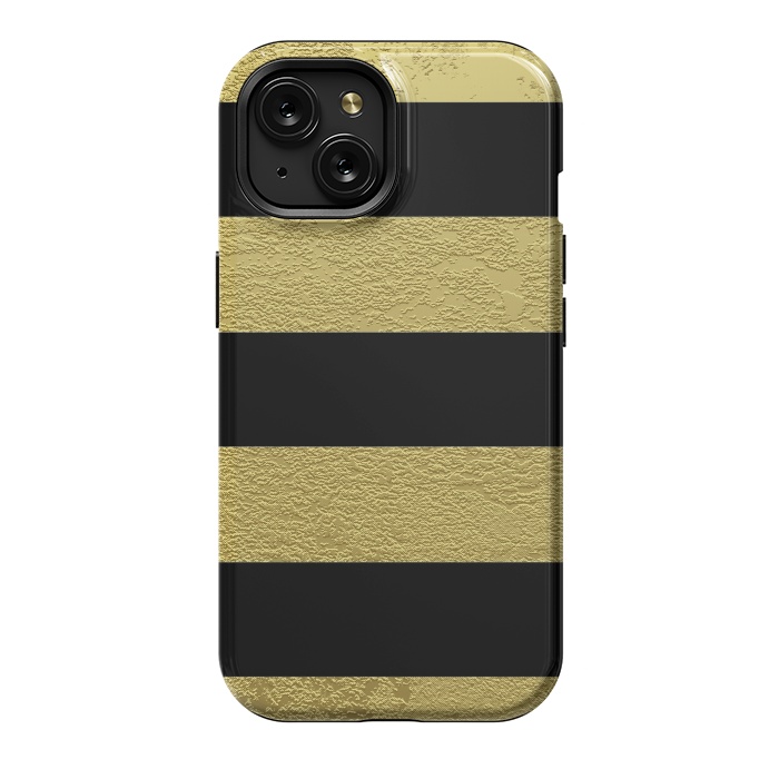 iPhone 15 StrongFit Black and Gold Stripes by Alemi