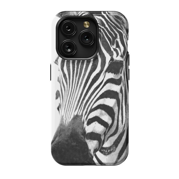 iPhone 15 Pro StrongFit Black and White Zebra by Alemi