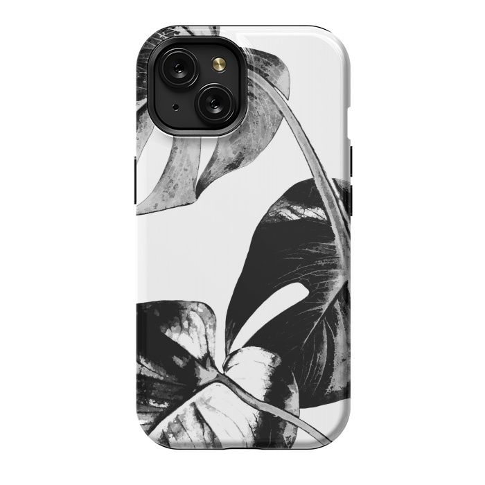 iPhone 15 StrongFit Black Monstera Leaves by Alemi