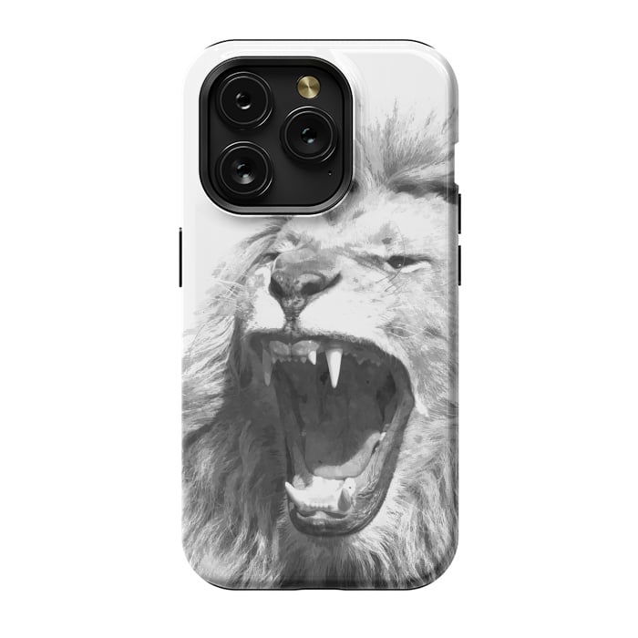 iPhone 15 Pro StrongFit Black and White Fierce Lion by Alemi