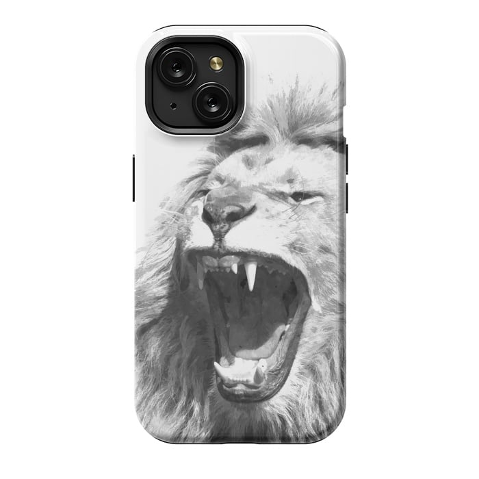 iPhone 15 StrongFit Black and White Fierce Lion by Alemi