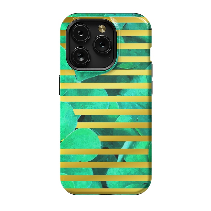 iPhone 15 Pro StrongFit Clover and Gold Stripes Geometric Illustration by Alemi