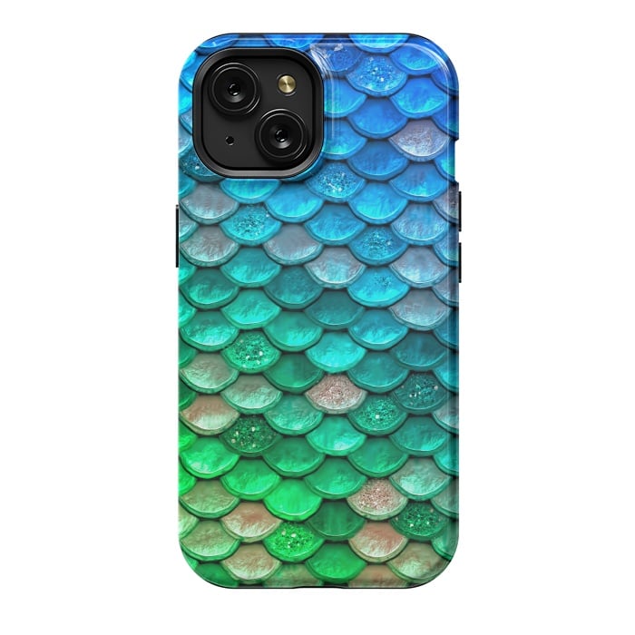 iPhone 15 StrongFit Green & Blue Glitter Mermaid Scales by  Utart