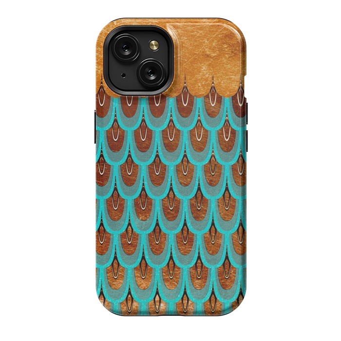 iPhone 15 StrongFit Copper & Teal Gold Mermaid Scales by  Utart