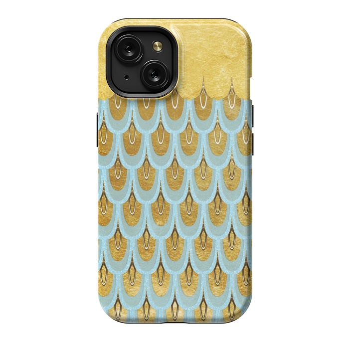 iPhone 15 StrongFit Elegant Light Aqua & Gold Mermaid Scales by  Utart