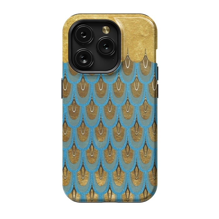 iPhone 15 Pro StrongFit Multicolor Teal & Gold Mermaid Scales by  Utart