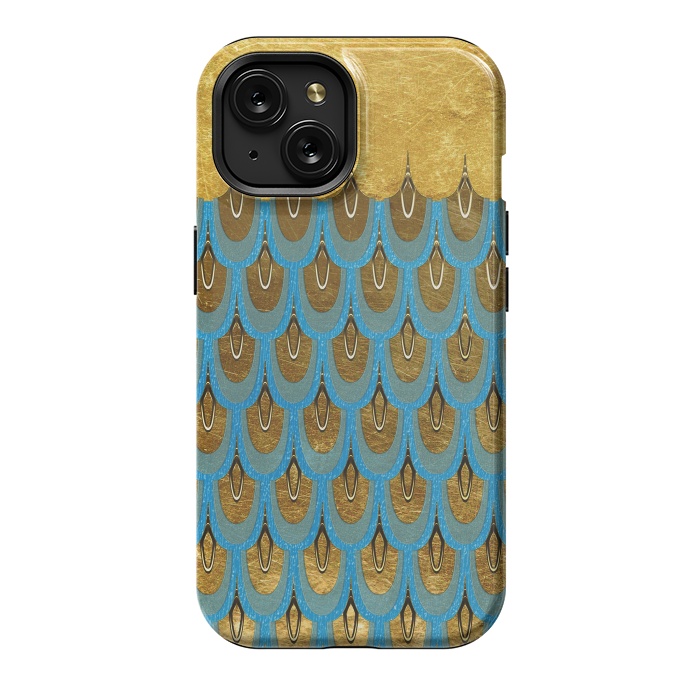 iPhone 15 StrongFit Multicolor Teal & Gold Mermaid Scales by  Utart