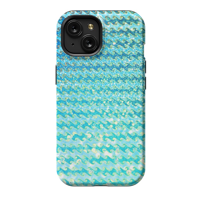 iPhone 15 StrongFit Sea Ocean Blue Sparkle Glitter Waves by  Utart