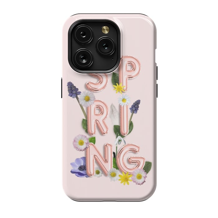 iPhone 15 Pro StrongFit SPRING - Flower Shiny Rose Gold Girly Flower Typography  by  Utart