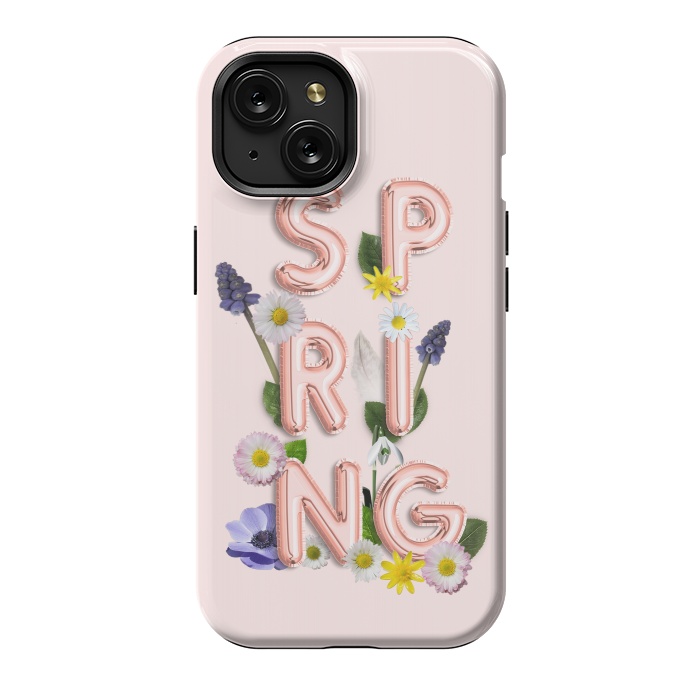 iPhone 15 StrongFit SPRING - Flower Shiny Rose Gold Girly Flower Typography  by  Utart