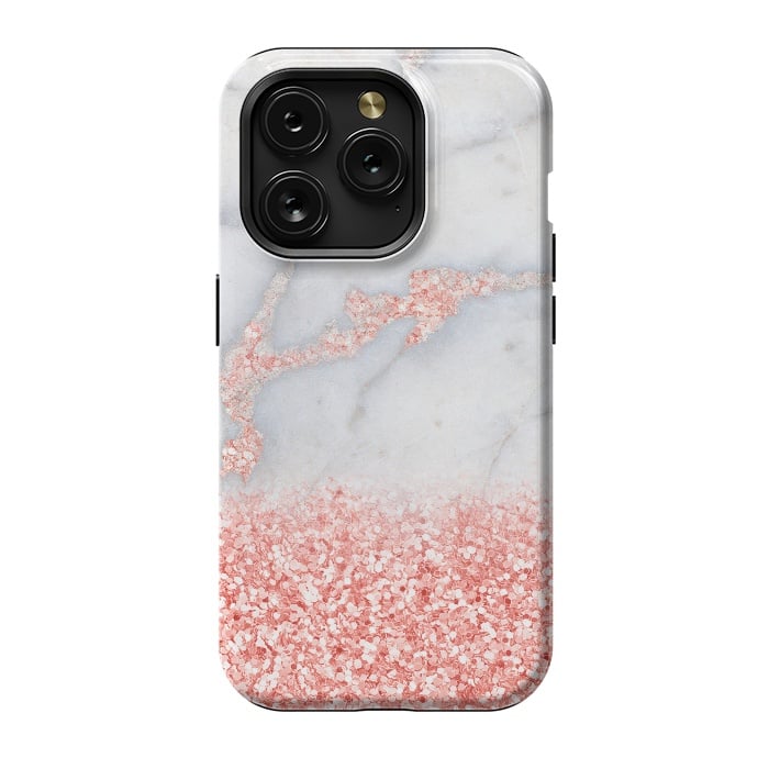 iPhone 15 Pro StrongFit Sparkly Pink Rose Gold Glitter Ombre Bohemian Marble by  Utart