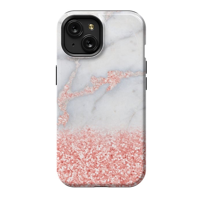 iPhone 15 StrongFit Sparkly Pink Rose Gold Glitter Ombre Bohemian Marble by  Utart