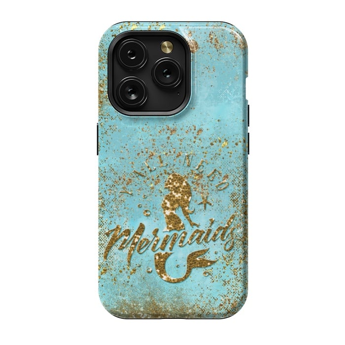 iPhone 15 Pro StrongFit We all need mermaids - Teal and Gold Glitter Typography  by  Utart
