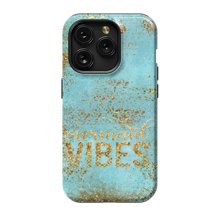 iPhone 15 Pro StrongFit Mermaid Vibes - Teal & Gold Glitter Typography by  Utart