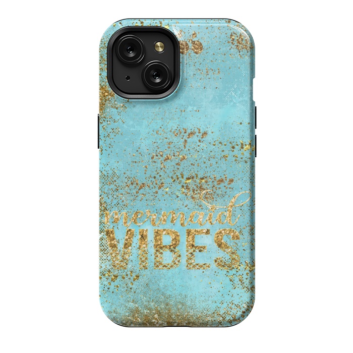 iPhone 15 StrongFit Mermaid Vibes - Teal & Gold Glitter Typography by  Utart