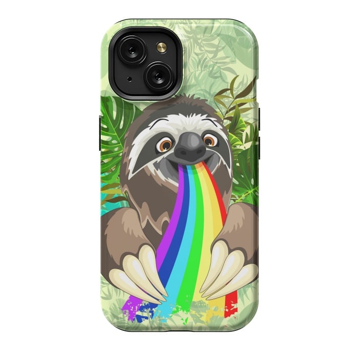 iPhone 15 StrongFit Sloth Spitting Rainbow Colors by BluedarkArt