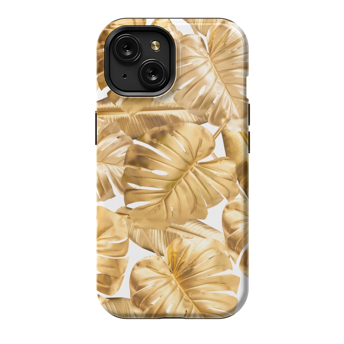 iPhone 15 StrongFit Gold Metal Foil Monstera Leaves Pattern by  Utart
