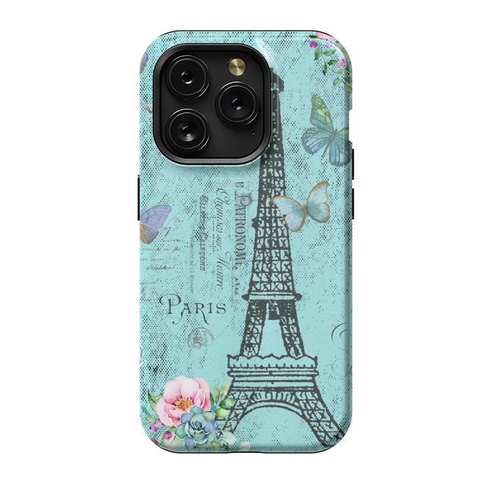 iPhone 15 Pro StrongFit Blue Eiffel Tower Paris Watercolor Illustration by  Utart