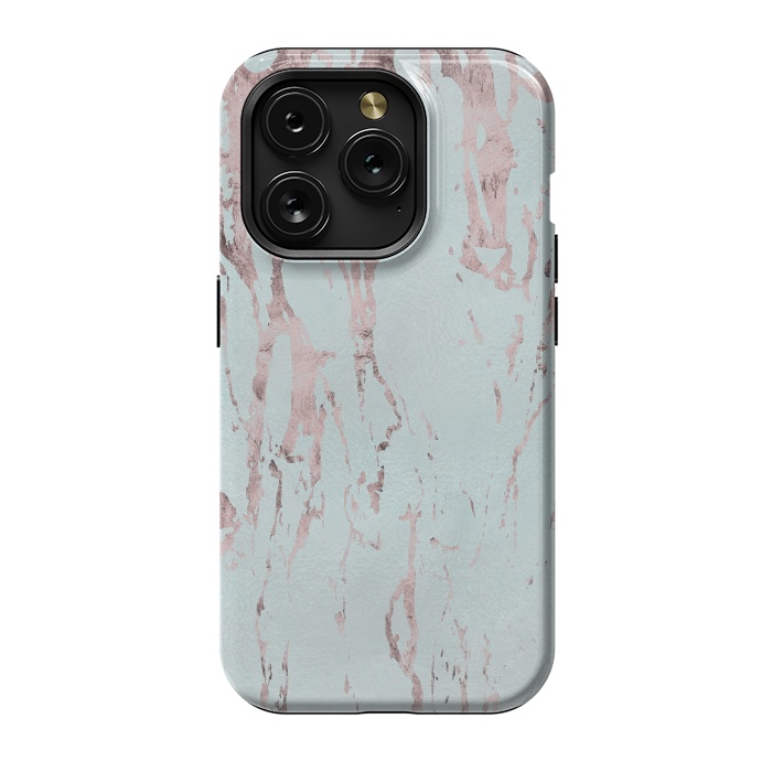 iPhone 15 Pro StrongFit Rose Gold Marble Fragments On Teal 2 by Andrea Haase
